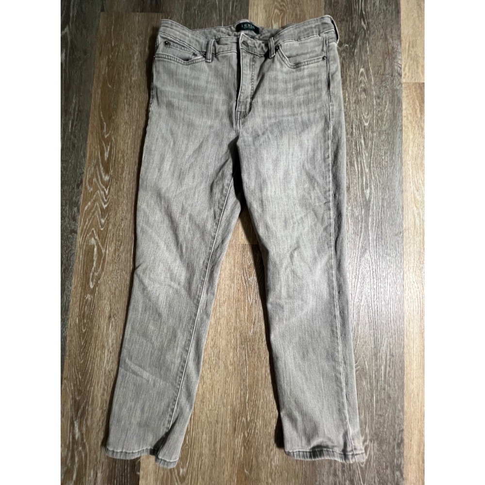 Lauren Ralph Lauren Jeans Women 12 Grey High Rise Straight Leg Denim Stretch